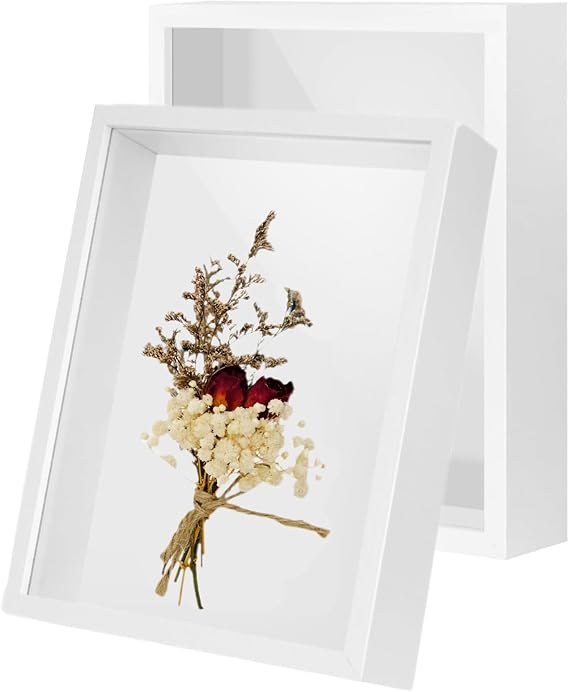 2Pack 4x6 Shadow Box Frame,HD Glass Wooden White Hollow Photo Frame,White Frames for Flower Pressing, Seashell Display Box ,Pet Memorial Shadow Box ( 2Pack 4X6)