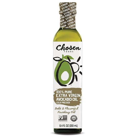 Chosen Foods Virgin Cold Pressed Avocado Oil 8.4 oz., Non-GMO, for Cooking, Baking, Homemade Sauces, Dressings and Marinades