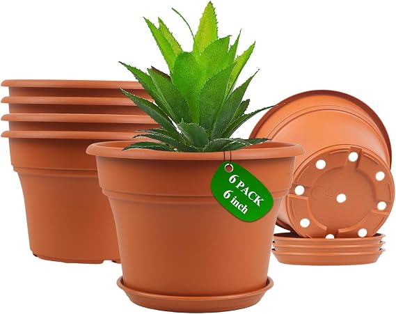 Pottiffe Plant-Pots-Planters-Indoor-Outdoor, 6 inch 6 Pack Terracotta