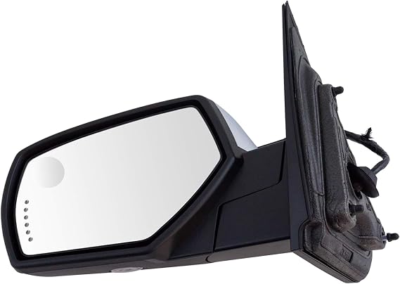TRQ Left Mirror Driver Side Heated Power Folding Chrome Textured Puddle | For 14-19 Chevrolet Silverado 1500 LD 2500 HD 3500 14-19 GMC Sierra 1500 Limited 2500 HD 3500 Turn Signal Memory