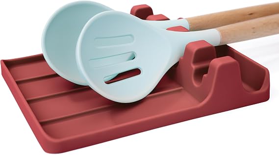 Silicone Spoon Rest - Large Cooking Utensil Holder with Drip Pad Walls - Multiple Spoon Rest with Wider Slots for Bigger Utensils, BPA-Free Spatula Rest for Stove, Kitchen, Countertop