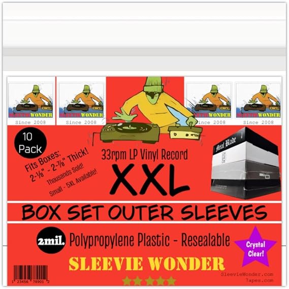XXL Box Set Sleeves (10) 2mil Resealable Clear Plastic for 33rpm LP Vinyl Record Album Boxset 2XL (+1 Free Dj Sticker)