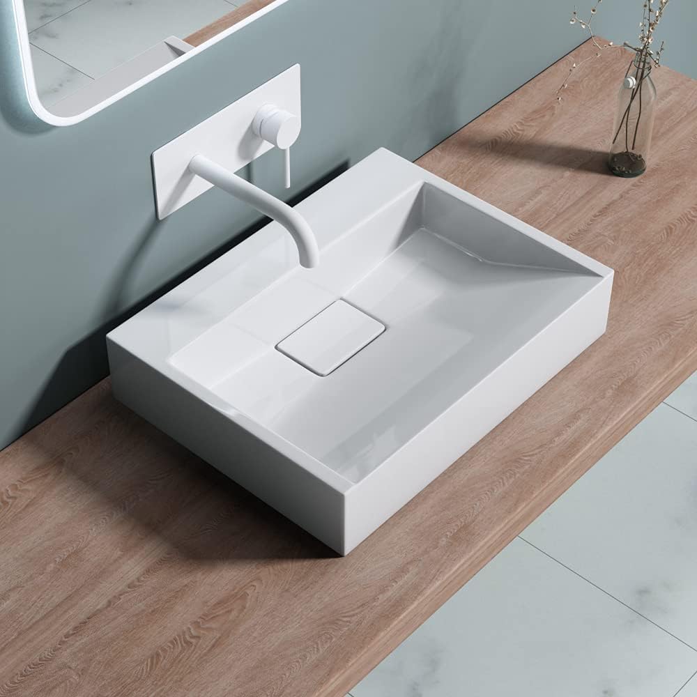 Durovin Bathrooms Luxurious Cast Stone Resin Bathroom Basin - Wall Hung Or Countertop Basin Sink No Tap Hole - Concealed Waste - 500 x 380mm WXD