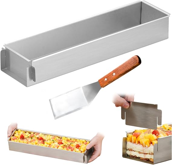 Tiramisu Pan,Rectangle Cake Pan, 16x4x2 Inch Non-Stick Stainless Steel Cake Mold with Shovel, Easy to Clean Baking Accessories for Tiramisu Brownie Breads