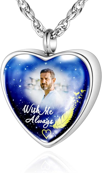 XIUDA Personalized Photo Urn Necklace for Ashes Custom Photo Ashes Necklace Cremation Jewelry for Women Memorial Cremation Necklace for Men