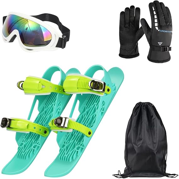 Mini Short Ski Skates Snow Set with Gloves and Glasses,Short Mini Skating Shoes Portable Snow Blades Ski Shoes for Outdoor Winter Snow Sports