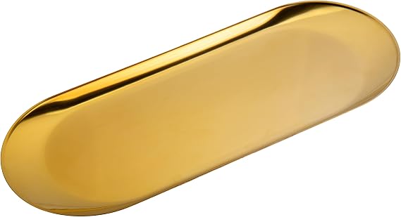 Stainless Steel Gold Tray, Decorative Vanity Tray, Metal Oval Towel Storage Dishes, Fruit Tea Jewelry Cosmetics Organizer Dishes, Bathroom Serving Platter for Candles Dessert