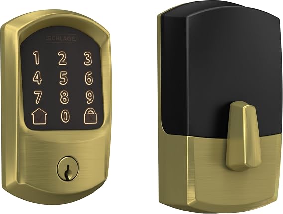 Schlage Encode Smart WiFi Deadbolt Lock with Greenwich Trim, Satin Brass