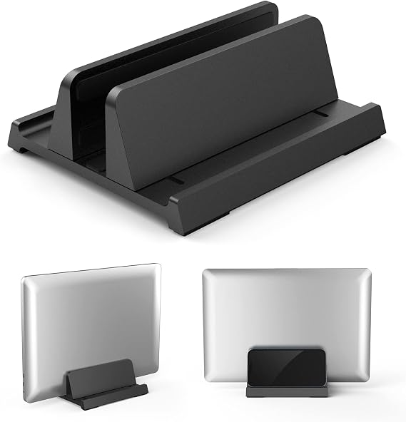3 in 1 Vertical Laptop Stand - Klearlook Adjustable ABS Notebook Dock,Space-saving Desktop Laptop Holder Compatible MacBook/Surface/Galaxy/HP/Dell/Chrome Book,Up to 17.3 inch Laptop/Tablet - Black