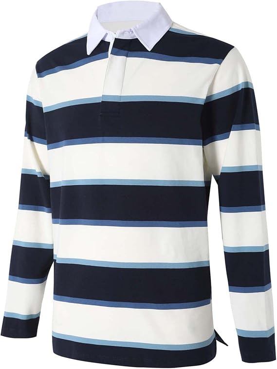 Mens Polo Shirts Striped Cotton Moisture Wicking Classic Collared Casual Golf Shirts for Men