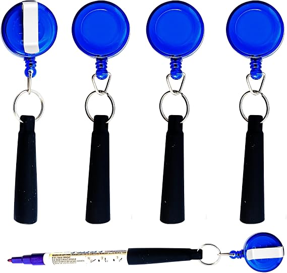 Duty Retractable Pull Pen Holder -Thick Nylon Cable- Ideal for Markers & Carpenter Pencils, Self Retracting Reel & Tight Metal Belt Clip,4 Pack Transparent Blue
