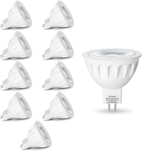 Wixann MR16 GU5.3 LED Bulbs Dimmable,5W 3000K Soft Warm White,450LM 12-Volt GU5.3 Bi-Pin Base,Equivalent 50W Halogen Replacement,40 Degree Spot Lighting for Indoor (10Pack) [Energy Class A]
