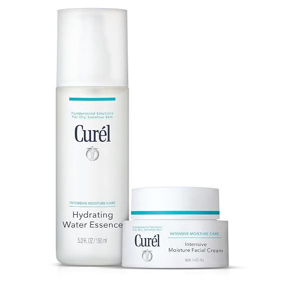 Curel Japanese Skin Care Hydrating Water Essence & Moisture Cream Bundle | Dry Sensitive Skin, Ceramide Care, Deep Hydration, Fragrance Free, Two-Step Moisturizing