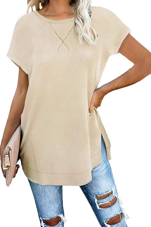 KAKALOT Women's Sexy Irregular Long Sleeve Split Long Tops T Shirts Dress