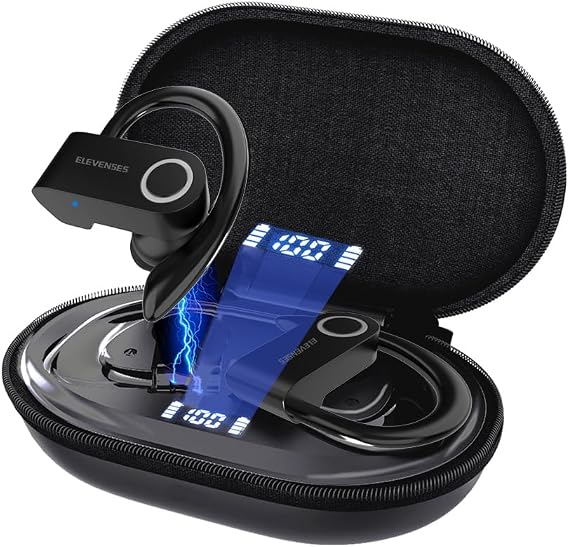 Wireless Earbuds with Earhooks, Bluetooth Earbuds Over Ear, 82H Long Battery Life,HiFi Stereo Running Headphones with Mic,PU Leather Charging Case,Waterproof Sport Ear Buds for Android Gym Working Out