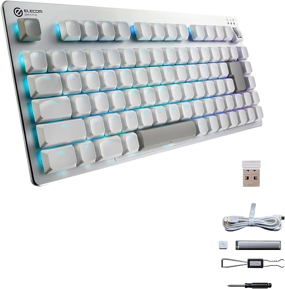 ELECOM Gaming Keyboard V custom VK520 Low Profile Bluetooth 2.4Ghz Wireless Wired Detachable Mechanical 75% Size White TK-VK520LLWH