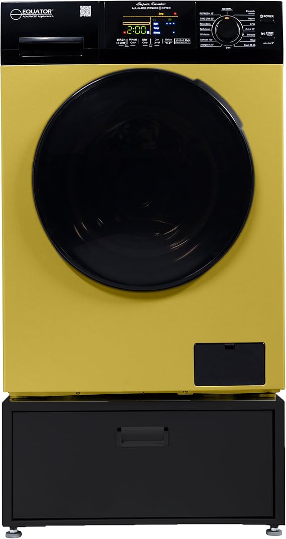 Equator All-In-One VENTED/VENTLESS Washer-Dryer 1.9cf/18lb 1400RPM 110V + Pedestal (Yellow/Black + PDL 4455 Black)