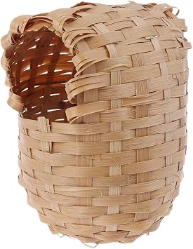 Small Bird Nest with Metal Hook Hand-Woven Bird Hut Eco-friendly Natural Bamboo Cage Accessories Hanging Bird Shelter