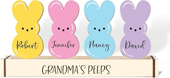 Personalized Easter Decorative Wooden Block, Grandma's Peeps Easter Gift Decor, Multi-colored, Whimsical, Hanging Ornament