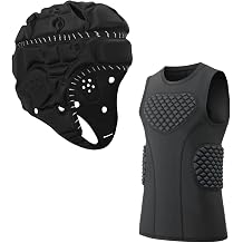 Soft Shell Padded Helmet, Padded Compression Shirt, Chest/Rib/Back Protection for Contact Sports