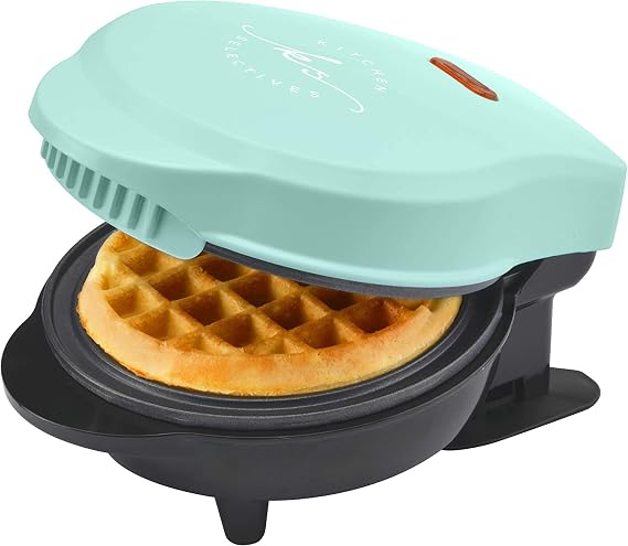 Kitchen Selectives Mini Waffle Maker By Select Brands - Classic Waffle Iron for Traditional, Savory or Dessert Waffles - Features Non-Stick Coating - 4 Mini Waffles, Mint Green