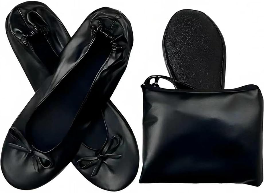 Foldable Flats for Women, Foldable Ballet Flats Shoes for Purse, Portable Roll Up Shoes with Zipper Pouch, Stylish Comfortable & Non-Slip Portable Women Flat for Weddings, Office, Travel