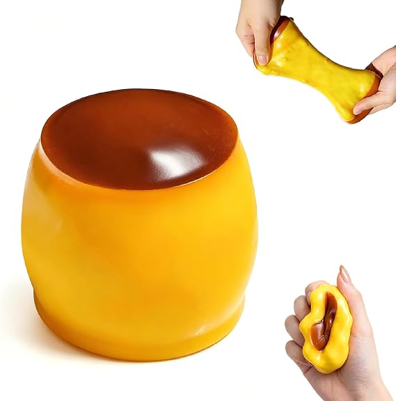 Crunchy Pudding Squishy Stress Ball,Cute Soft Caramel Squeeze Moldable Slushy Asmr Realistic Taba Handmade Slowly Rebound Sticky Silicone Dessert for Adults Party Favor