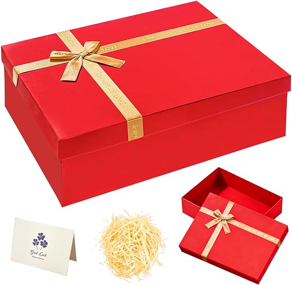Red Gift Box, 40x30x15cm Large Gift Box with Lids for Present | With Ribbon Tissue Paper Extra Large Gift Box for Valentine' s Day Presents Holidays Anniversaries
