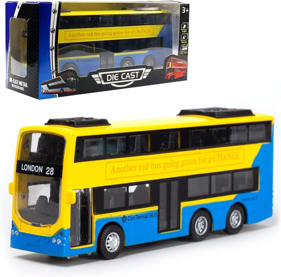 Bus Toy Double Decker Bus, 1:70 Scale Pull-Back Model City Car Toy for Kids Alloy Diecast Toy Vehicles Birthday Gift for Kids Grils and Boys -Yellow