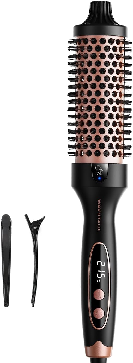 Wavytalk Blowout Boost Thermal Round Brush for Dry Hair Blowout Look | Negative Ion Tech, Tourmaline Ceramic, Less Damage, Makes Hair Smooth & Wavy, 5 Temperature Settings, Dual Voltage, Rose Gold
