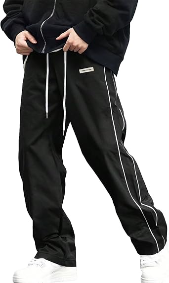 FCOOLYEET Men Track Pants Y2k Lightweight Drawstring Sweatpants Baggy Parachute Pants Streetwear