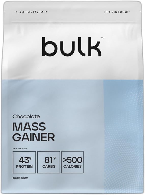 Bulk Complete Mass Gainer, Chocolate | 6 servings, 43g Protein per Serving, 81g Carbohydrates, 500 kcal per Serving, High-Calorie Weight Gainer