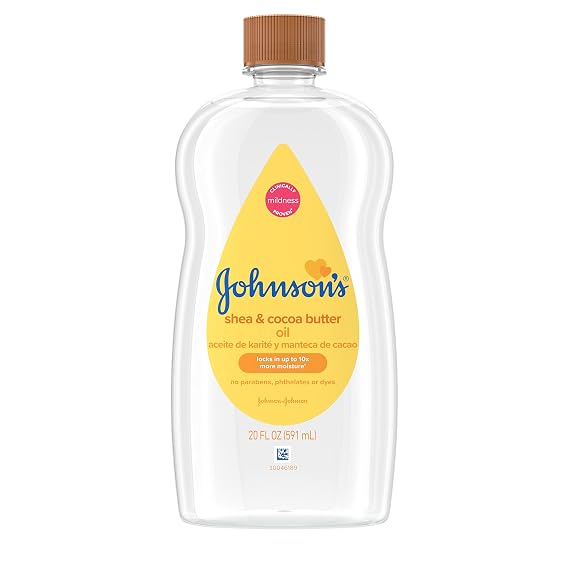 Johnson's Baby Oil with Shea & Cocoa Butter, 20 fl. oz, 6 Pack | Prevents Moisture Loss, Helps Relieve Dry Skin, Hypoallergenic, For Babies, Kids & Adults