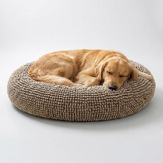 Muddy Mat® Cloud K-9 Bed for Dogs & Cats, Soft & Relaxing Donut Dog Bed, Chenille Material, Removable Cover, Washable & Dryer Safe–Beige Large(40'x40')