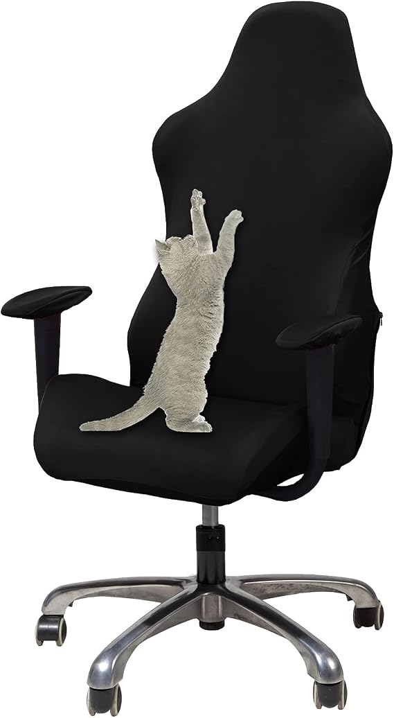 WOMACO Gaming Chair Slipcover Stretch Seat Chair Cover for Leather Computer Reclining Racing Ruffled Gamer Chair Protector (Black, One-Size)