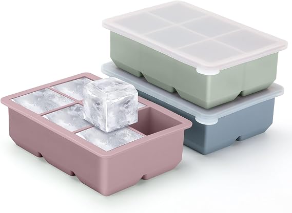 Excnorm Silicone Ice Cube Trays, 3Pack Large Square Molds with Lid