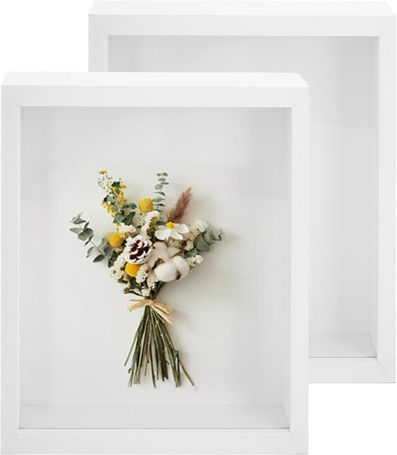 2 Pcs A4 Wooden Shadow Box Frame for Crafts 3D Deep White