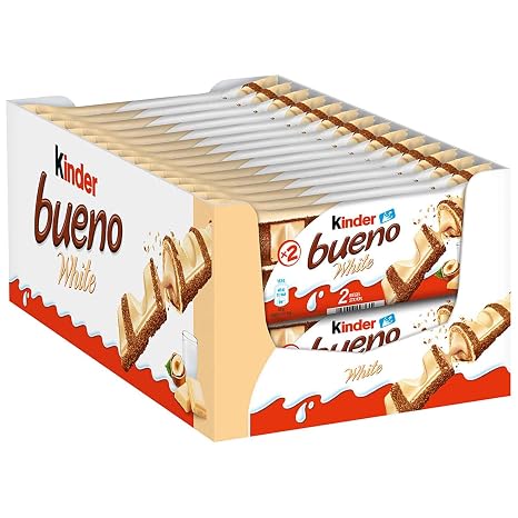 Kinder Bueno White Pack of 2 Crispy Waffles Creamy Hazelnut Filling 30 x 43 g