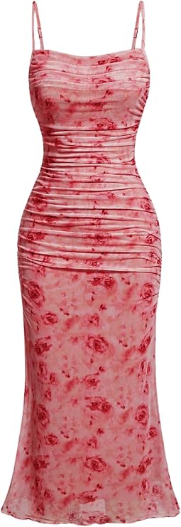 GORGLITTER Women's Floral Wedding Guest Bridal Shower Summer Midi Dresses