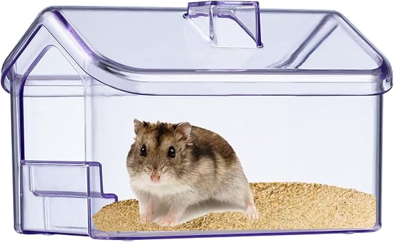 House Hamster Sand Bath Container, Transparent Large Litter Box for Dwarf Syrian Hamsters,Geribls,Digging Bathtub for Hamster Cage Accessories,Purple