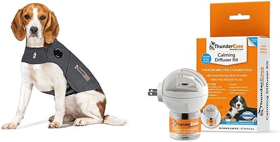 ThunderShirt Classic Dog Anxiety Jacket and ThunderEase Calming Diffuser Kit Bundle, Medium