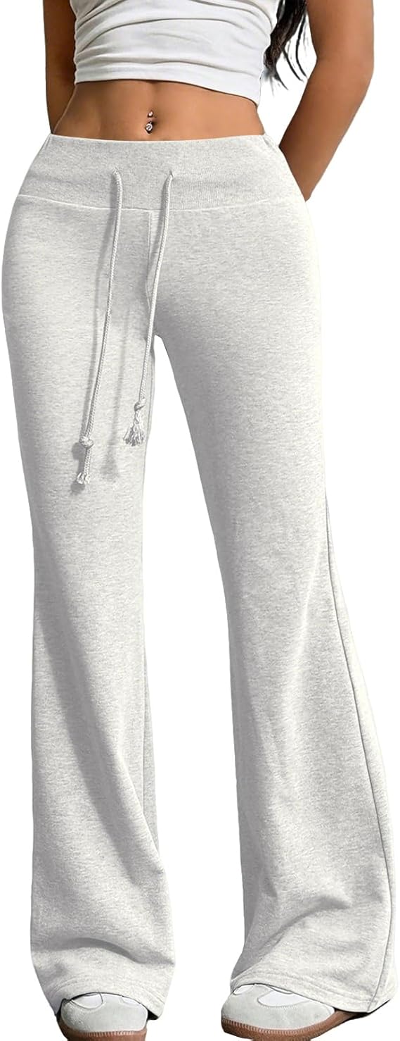 Gumipy Women Baggy Wide Leg Sweatpants Drawstring High Waisted Fleece Joggers Trendy Flare Pants Yoga Pants with Pockets