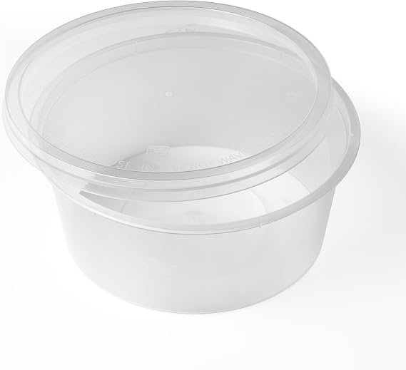 100 x 340ML / 12oz Round Plastic Food Containers sets with Lids – BPA-Free, Leakproof, Reusable & Stackable – Microwave, Freezer & Dishwasher Safe Deli Pots for Meal Prep & Takeaway