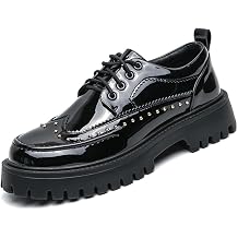 Men's Patent Leather Platform Dress Shoes Classic Round Toe Thick Lug Sole Lace Up Oxfords Comfort Block Heel Derby Business Casual Shoes