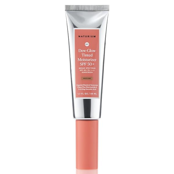Naturium Dew-Glow Tinted Moisturizer SPF 50+ Medium, Daily Moisturizing Sunscreen & Face Primer with Tint, Skin Protector with Dewy Finish, 1.7 oz