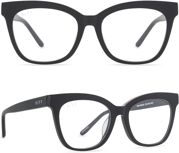 DIFF Winston Designer Oversized Square Blue Light Glasses for Men and Women | Blue Light Filtering Lenses, Helps Reduce Digital Eye Strain, Hand Cut Acetate Frame, 50mm Lens Width