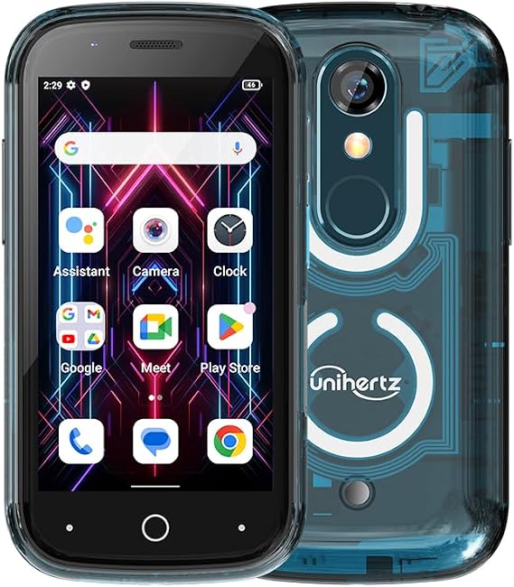 Unihertz Jelly Star Mini Smartphone, 3 Inch the World's Smallest Tiny Cell Phone 4G Android 13 Transparent Design LED Light NFC OTG, Blue (NO Charger)