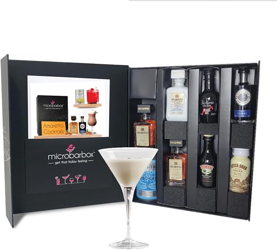 MicroBarBox Amaretto Cocktails Gift Set in a Premium Luxury Gift Box | Features Disaronno Amaretto, Baileys Irish Cream | Christmas, Birthday Gifts