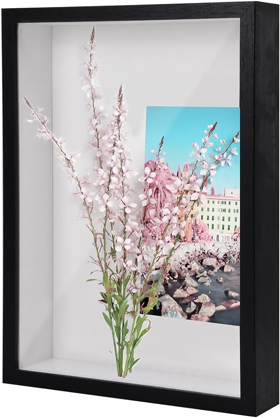 A4 3D Shadow Box Frame, 22.7x31.4cm 3D Picture Frame Shadow Deep Box for Wall and Tabletop, Wooden 3D Photo Frame Display Box for Medal Flower Tickets Crafts Memorabilia (Black 3 cm)