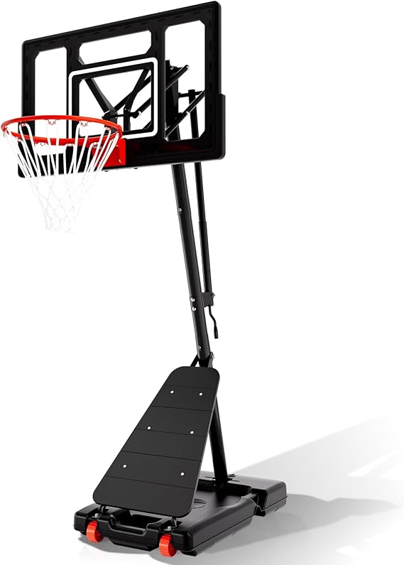 BACKYARD BLITZ Basketball Hoop, 40&44&48IN Backboard with Portable Wheels | 10FT Hand-Crank Adjustable Basketball Goal System Outdoor with Shatterproof Backboard for Adults,Backyard Driveway